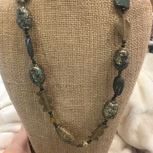 Artisan Beaded Necklace with Teal and Gold Tones